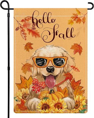 Miniatura 9 de Golden Retriever - Bandera de jardín con texto en inglés "Merry Christmas", de arpillera, de 12 x 18 pulgadas, doble cara para patio, porche