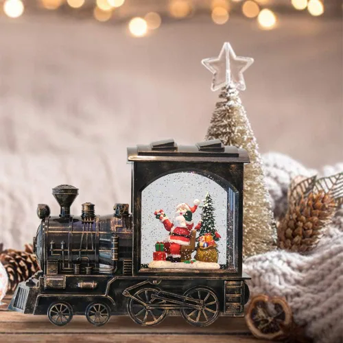 Miniatura 3 de Linterna musical de globo de nieve de Navidad, funciona con pilas con temporizador de 6 horas, tren giratorio de globo de nieve iluminado con Papá