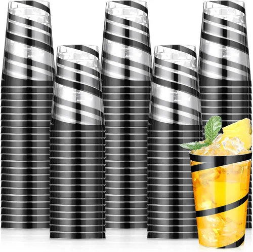 Bokon 100 vasos de plástico transparente con borde de 12 onzas con borde, vasos desechables de plástico, vasos de vino, elegantes vasos de boda para
