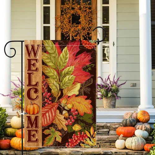 Miniatura 2 de Hexagram Bandera de jardín de otoño, banderas de jardín de otoño para exteriores, 12 x 18 pulgadas, doble cara, bandera de otoño para patio, bandera