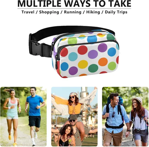 Miniatura 6 de Riñoneras de lunares blancos y negros para mujeres y hombres, con correa ajustable, cangureras de moda, bolsa cruzada para entrenamiento, correr, #04