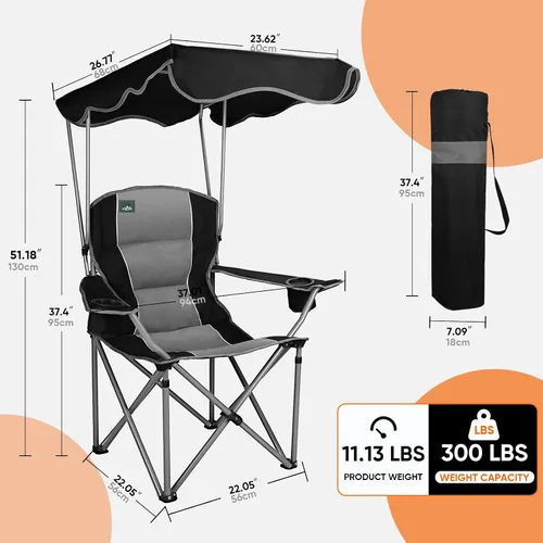 Miniatura 3 de Northroad Sillas de camping plegables con toldo y silla de playa con portavasos, reposabrazos y bolsa de transporte para viajes al aire libre, Negro