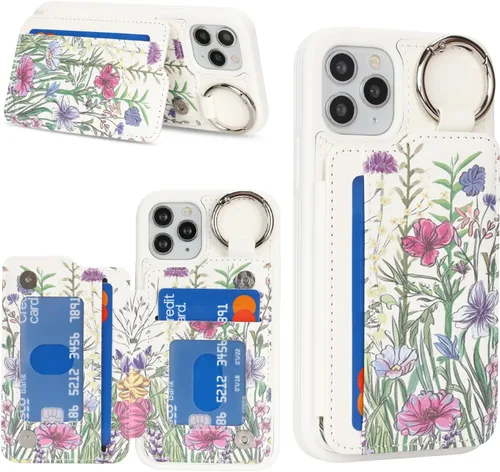 Miniatura 22 de Havaya Funda para iPhone 11 Pro Max con tarjetero y llavero, soporte de cuero, a prueba de golpes, con ranuras para tarjetas de crédito, cremallera