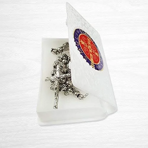 Miniatura 3 de Rosario católico cuentas collar de oración acero inoxidable San Benito medalla de 28 pulgy 6 mm 24 pulg y 6 mm o 18 pulg y 4 mm