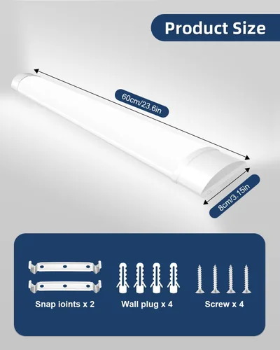 Miniatura 4 de Sararoom lámpara LED para tienda de 2 pies, tubo de 20 W, 2400 lm, 4000 K blanco neutro, luz de techo de 60 cm 23.6 pulgadas para garaje, armario