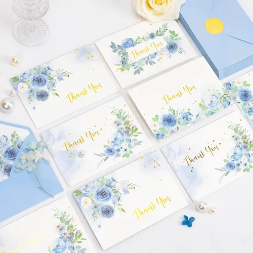 Miniatura 3 de Crisky Tarjetas de agradecimiento, 4 surtidos, flores pintadas en acuarela