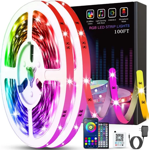 Miniatura 10 de Tenmiro - Tira de luces LED de 50 pies, tira de luces LED inteligente con sincronización de música, cambio de color, control de aplicación y control