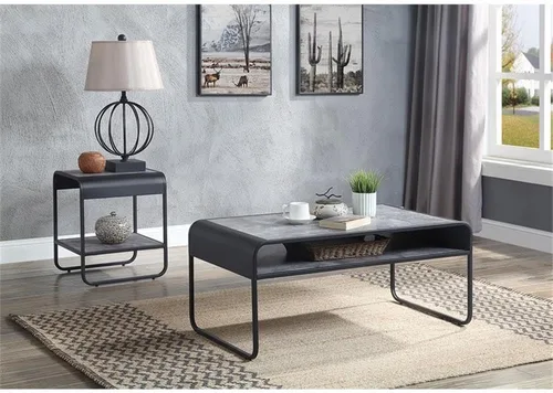 Miniatura 2 de Acme Muebles Mesa de centro rectangular con estante abierto, gris concreto y negro
