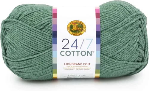 Miniatura 108 de Lion Brand Yarn, Hilo ligero mercerizado de algodón 24/7 para tejer, ganchillo y manualidades, Almirante, 1 paquete, 185 yardas de fibra natural