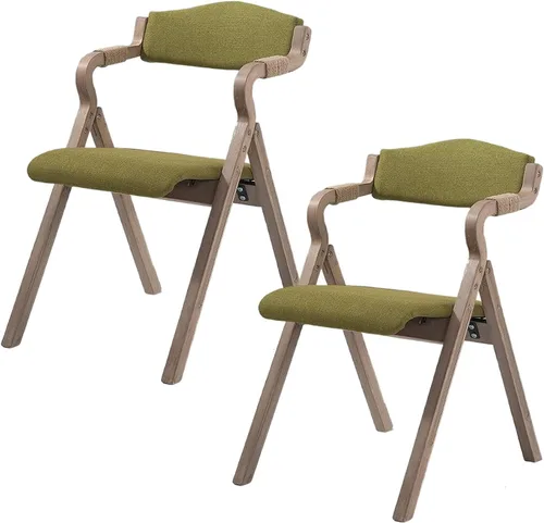 Miniatura 13 de 2-Pack Folding Chairs with Cushion, Farmhouse Folding Dining Chairs, Linen Padded Foldable Chairs for Dining Room, Parties, Office(Beige)
