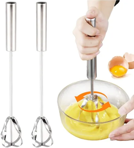 Miniatura 9 de Batidor semiautomático de acero inoxidable, batidor de huevos de acero inoxidable 2026, batidor giratorio de mano para batir huevos, batidor