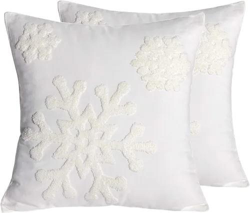 Miniatura 11 de 18 x 18 pulgadas, funda de almohada de algodón con diseño de bendición navideña para cama, sofá, automóvil, fundas de almohada bordadas con copos