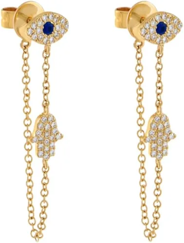 Aretes colgantes con borla de palma de mal de ojo para mujeres y niñas, circonita cuíbica, hipoalergénica, cadena de borla, aretes colgantes para