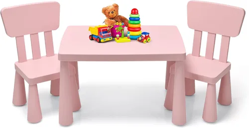 Miniatura 12 de HONEY JOY Juego de mesa y silla para niños, mesa de actividades de plástico para niños y 2 sillas para manualidades artísticas, mesa fácil