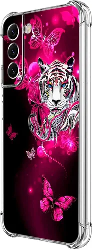 Miniatura 19 de Funda para Galaxy S22, Protección Azul con Flores de Mariposa y Rosas, Funda Anti-Choque y Anti-Arañazos de TPU de Cuerpo Completo para Samsung