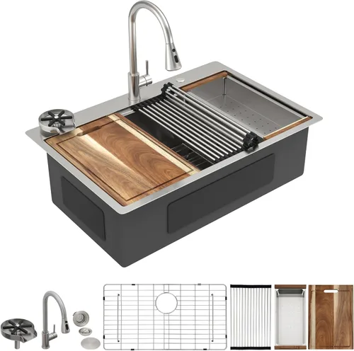Miniatura 18 de 13"x15" Fregadero de barra de montaje en encimera para preparación – Negro metalizado NANO-PVD, acero inoxidable 304 calibre 16, tazón individual
