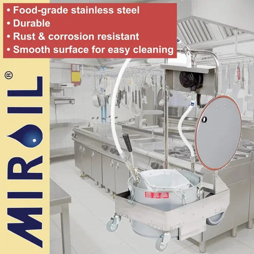 Miniatura 7 de MirOil - Máquina de filtro de aceite para freidora profunda, sistema de filtración de aceite de freír operado a mano con ruedas y carro, filtro