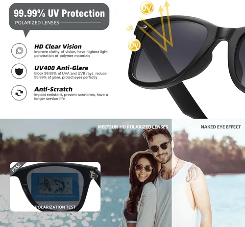 Miniatura 86 de MEETSUN Polarized Sunglasses for Women Men Classic Retro Square Frame Driving Sun Glasses UV Protection