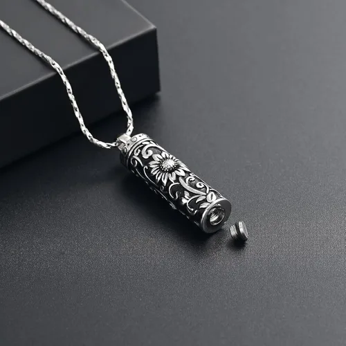 Miniatura 50 de Collar de urna de girasol para cenizas, collar de barra cilíndrica para cenizas para mujer, colgante de recuerdo para cenizas, joyería de cremación