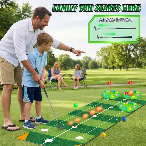 Miniatura 5 de VATOS Kids Golf Toy Set - Light Up Golf Game with 6.5ft Putting Mat, Golf Putter, 3 Holes, 4 Balls (2 Glow Balls), Indoor Outdoor Yard Family Glofer