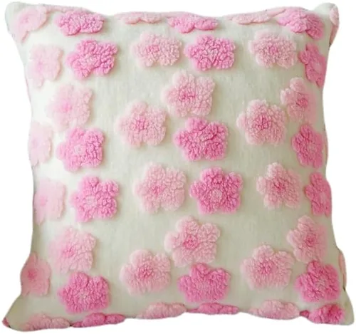 Miniatura 12 de Funda de almohada de forro polar bereber de gamuza de camelia, funda de cojín tridimensional con flores para sala de estar, sofá, oficina, Negro