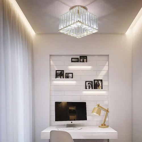Miniatura 8 de Moderna lámpara de techo de cristal, iluminación semiempotrada con acabado dorado LED con base E26/27 para dormitorio, entrada, vestíbulo, pasillo