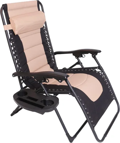 Miniatura 4 de BTEXPERT Juego de 2, sillas reclinables acolchadas de gran tamaño con gravedad cero, tumbona reclinable plegable, para jardín al aire libre, tumbona
