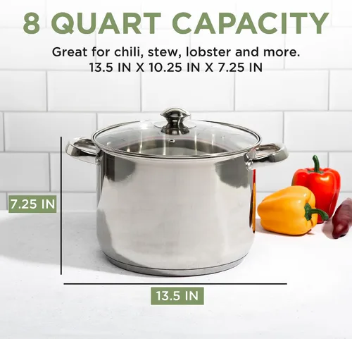 Miniatura 5 de Olla sopera de acero inoxidable Ecolution, olla de cocina lista para inducción con tapa de vidrio, apta para horno, olla de sopa apta