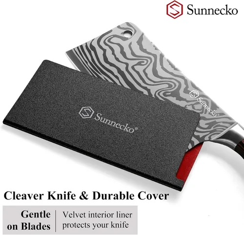 Miniatura 4 de Sunnecko Cuchillo de carnicero de 7 pulgadas, cuchillo chino de acero inoxidable de alto carbono con mango de madera, cuchilla afilada para carne