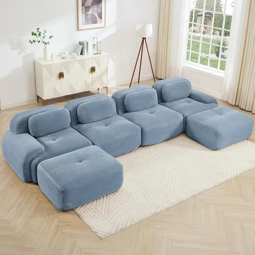 Miniatura 29 de Juego de sofás seccionales sin hueso de 117 pulgadas para sala de estar, modular en forma de L y sofá de 3 plazas con asiento profundo, almohadas
