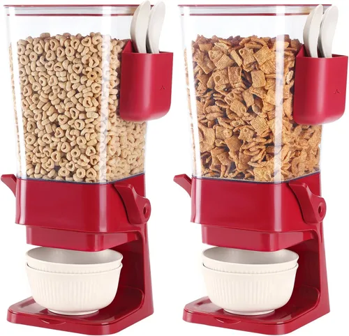 Miniatura 8 de Osacoe Dispensador de cereales para encimera, color negro, paquete de 2 con cuencos, cucharas, caja de cubiertos, dispensador de alimentos secos