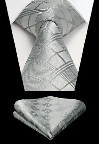 Miniatura 345 de HISDERN Conjunto de corbata a cuadros a cuadros pañuelo tejido clásico formal para hombre corbata y bolsillo cuadrado