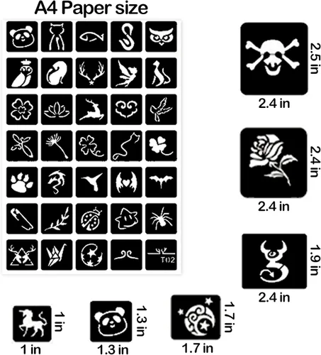 Miniatura 6 de Kit de plantillas de tatuaje de henna reutilizables para hombres y mujeres, más de 423 plantillas de tatuaje, plantilla de tatuaje con aerógrafo