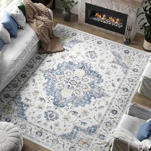jinchan Alfombra vintage lavable de 6 x 9 pies, diseño de medallón floral, antideslizante, delgada, retro, clásica, suave, bohemio, para dormitorio,