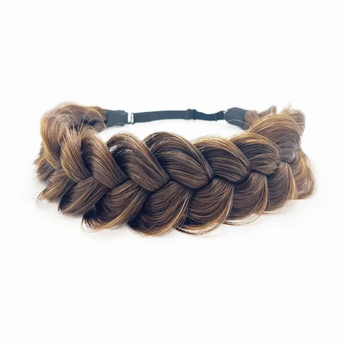 Miniatura 20 de Diadema trenzada sintética clásica de cabello con hebras anchas para boda, trenzas esponjosas desordenadas, banda para peluca, accesorio de belleza