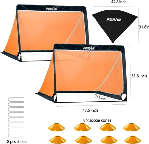 Miniatura 2 de Portería de fútbol portátil de Poray con red emergente para niños y adultos con tela Oxford de 210D y estacas extra, regalo de cumpleaños y Tiras