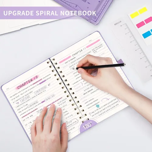 Miniatura 5 de EMSHOI Cuaderno rayado en espiral para mujeres y hombres, 140 páginas numeradas, cuaderno de tapa dura con rayas universitarias para trabajo y toma