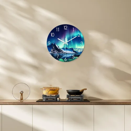 Miniatura 3 de XNM Relojes de Pared de Cristal Verde Azulado Operados con Batería 12 Pulgadas Aurora Relojes de Pared Modernos para Decoración de Sala de Estar