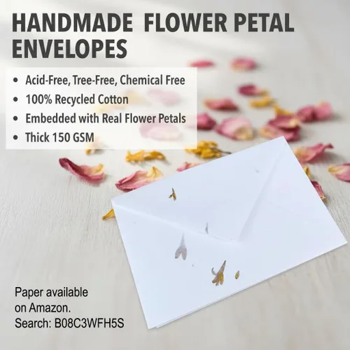 Miniatura 2 de Wanderings Sobres blancos hechos a mano con pétalos de flores reales de 4.25 x 6.25 pulgadas, paquete de 25 sobres de prensa en frío para anuncios