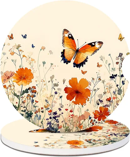 Miniatura 23 de Paquete de 2 posavasos para automóvil, posavasos abstractos de cerámica absorbente de bosque de montaña, posavasos para portavasos de automóvil