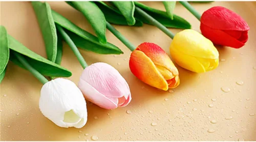 Miniatura 5 de Tulipanes falsos de PU de tacto real, flores artificiales, 10 piezas, arreglo floral, ramo para decoración de hogar, oficina, boda (blanco)
