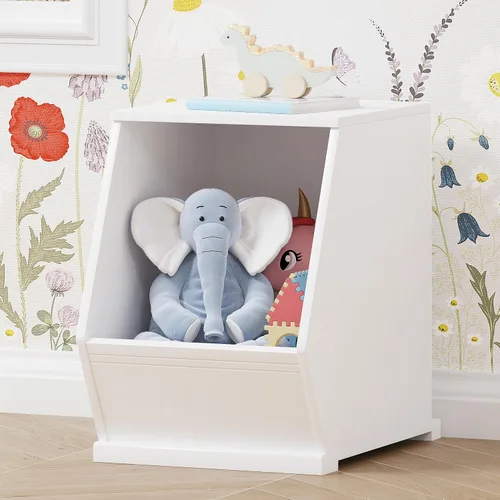 Miniatura 8 de UTEX Armario apilable de almacenamiento de juguetes, organizador de cubos de madera, estante blanco para sala de juegos, dormitorio, sala de estar