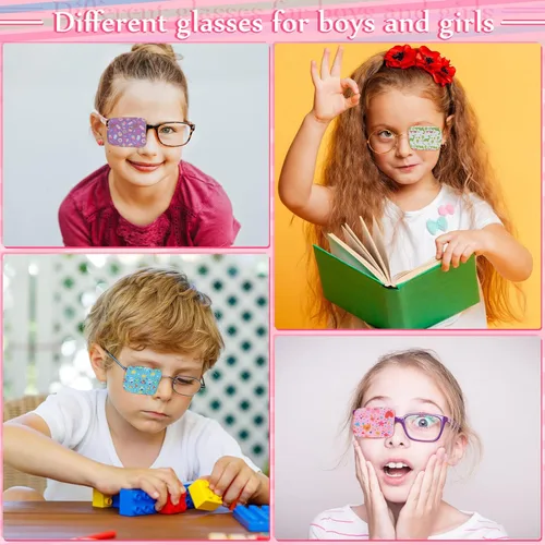Miniatura 4 de Haysandy 4 parches para ojos para niños, reutilizables, para gafas para cubrir cualquier ojo, rosa, azul, verde y blanco, 4 estilos