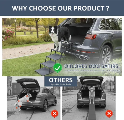 Miniatura 5 de Oiilores Escaleras plegables para perros grandes, rampa extra ancha para mascotas, para automóviles, SUV, superficie antideslizante, soporta hasta