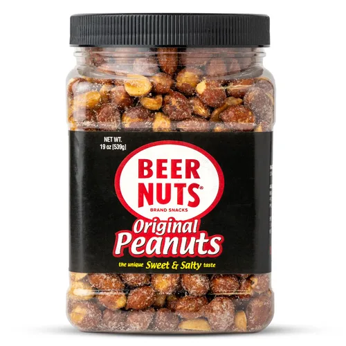 BEER NUTS Original Peanuts - Nueces de barra dulces y saladas, sin gluten, kosher, bocadillos de maní bajos en sodio hechos en los Estados Unidos,