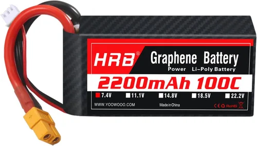 HRB 2S 2200mAh Lipo Batería XT60 100C 7.4V Graphene RC Lipo Batería Compatible con RC Car RC Truck RC Boat RC Avión RC Helicóptero