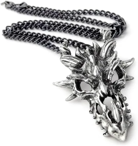 Miniatura 3 de Alchemy Gothic Colgante de calavera de dragón (Metal-Wear), Peltre