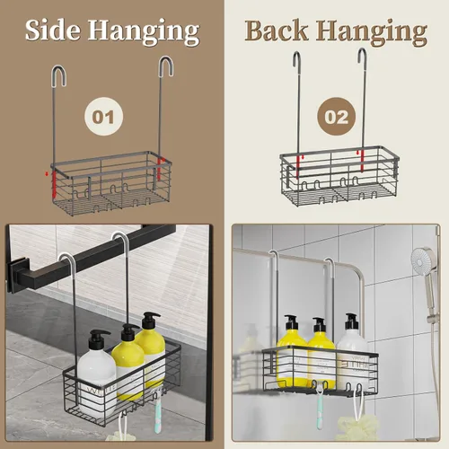 Miniatura 3 de DELLAN Estante de Ducha Colgante, Organizador de Ducha Colgante para Baño, Estante de Ducha con Ganchos sobre la Puerta, Caddy de Ducha para Baño