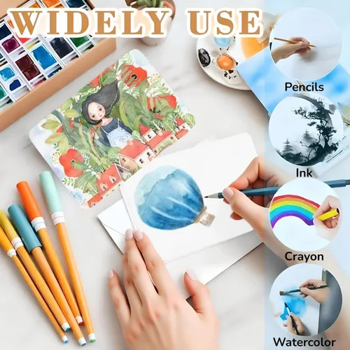 Miniatura 6 de 50 juegos de papel de acuarela, tarjetas de acuarela de 4 x 6 pulgadas con sobres, papel de color de agua de 140 libras/10.58 oz/m², suministros