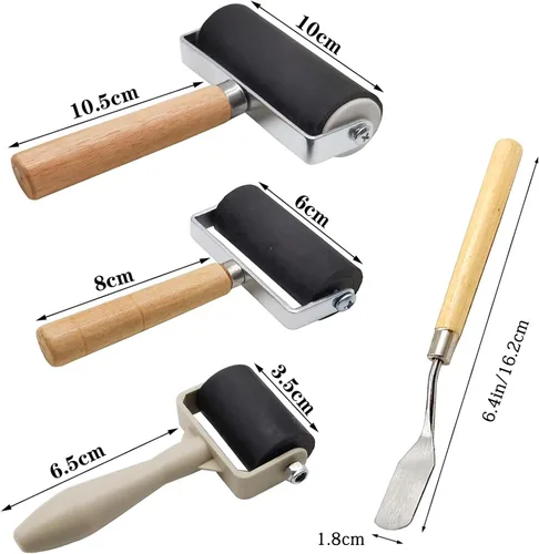 Miniatura 2 de Paquete de 4 rodillos de goma – Rodillos Brayer con 3 tamaños para manualidades Rodillos de perforación para impresión, brocha de pintura, aplicador